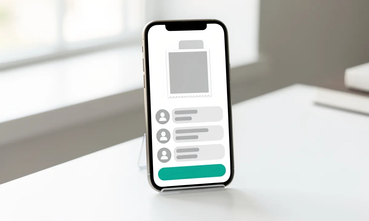 Illustration: a phone on a stand showing a post with three replies beside grey avatar circles